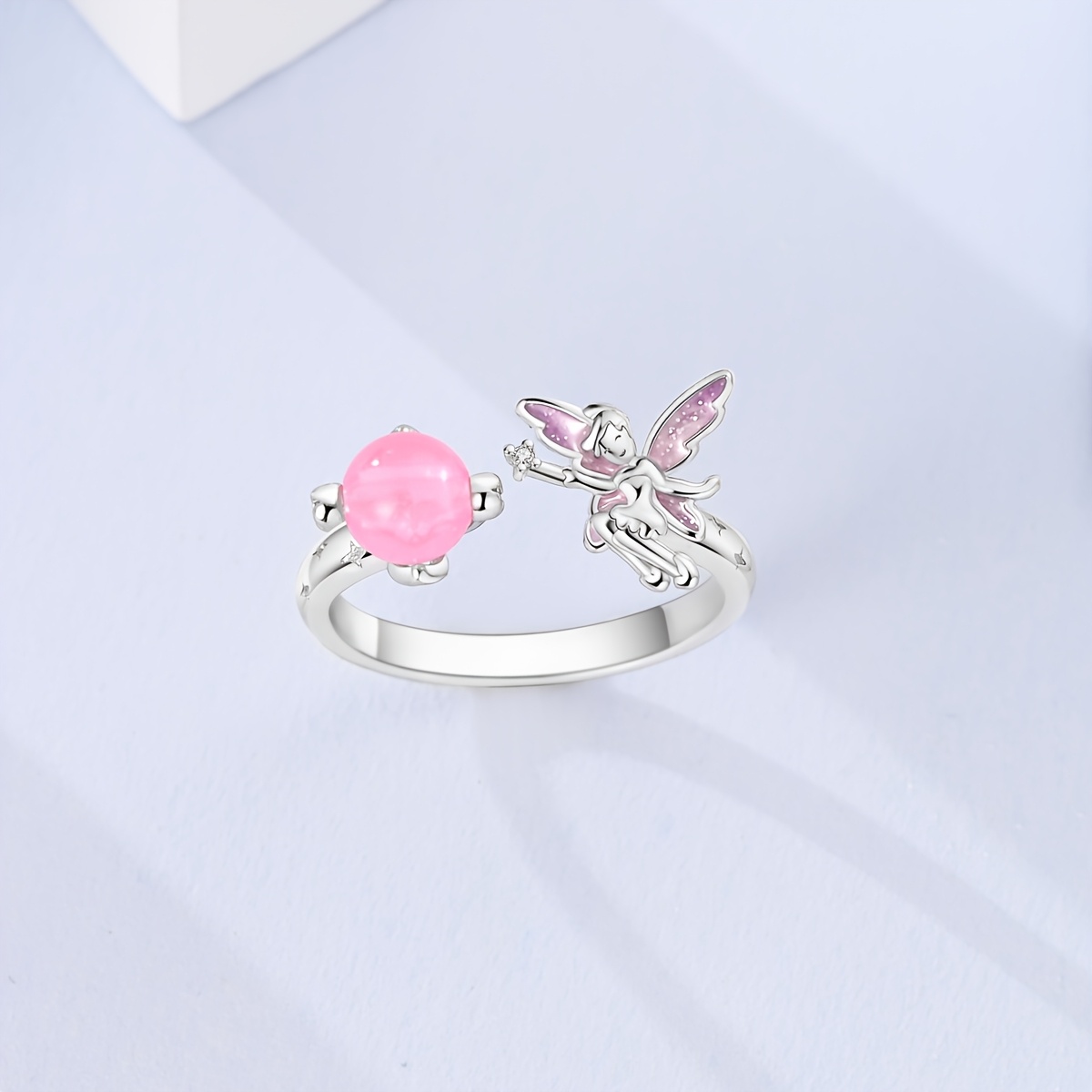 Silvery Color Adjustable Women's Ring, Fairy Glow Design